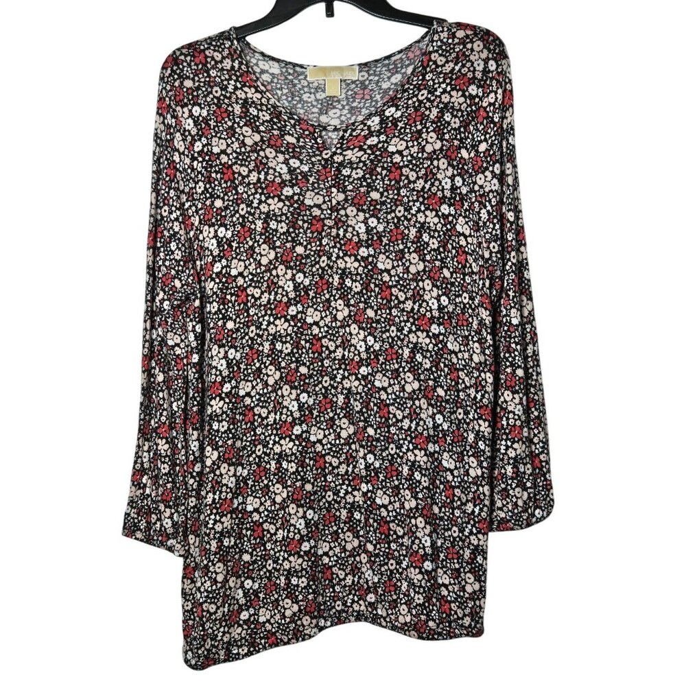 Michael Michael Kors Womens Floral Long Sleeve Top Size Large Keyhole Boho Soft